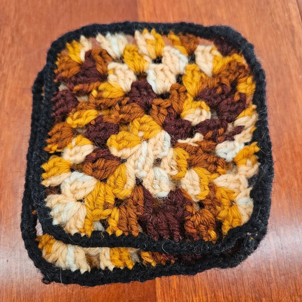 Handmade Crochet Coasters Set‎ of 5 Brown Yellow Black orange Drink Coasters